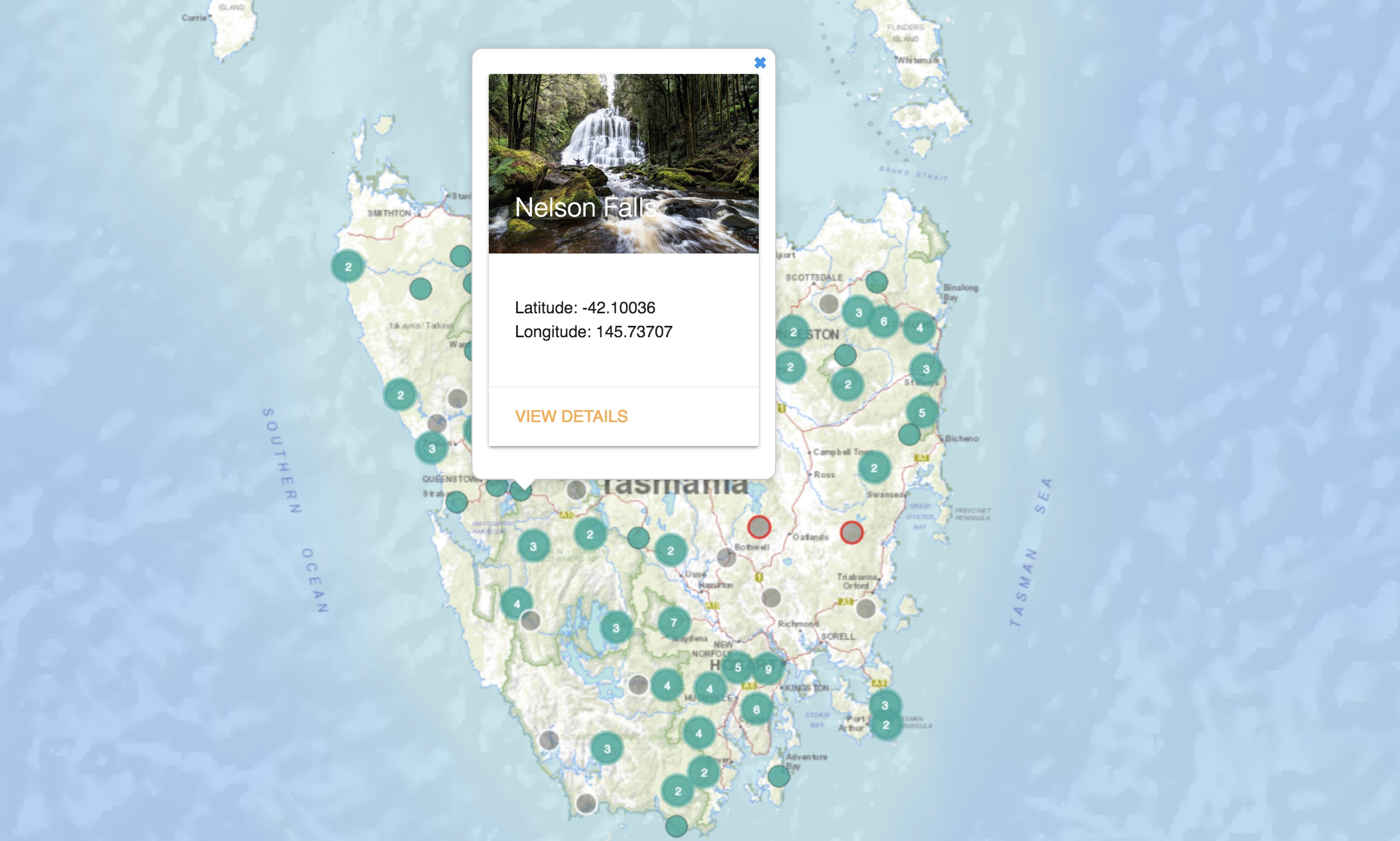 Tasmanian Map Of Waterfalls